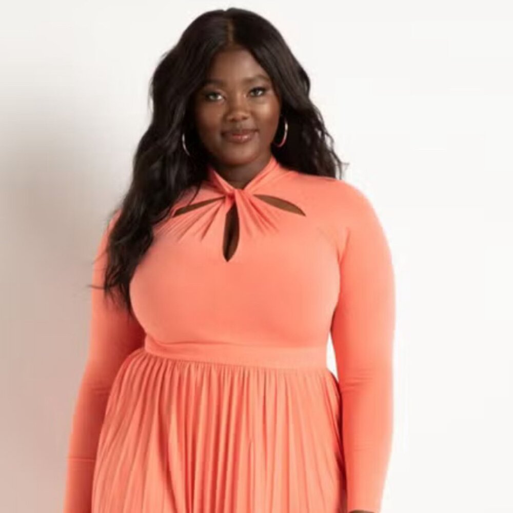 orange eloquii draped bodice dress - nwt